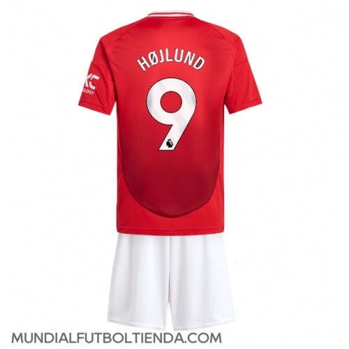 Camiseta Manchester United Rasmus Hojlund #9 Primera Equipación Replica 2024-25 para niños mangas cortas (+ Pantalones cortos)